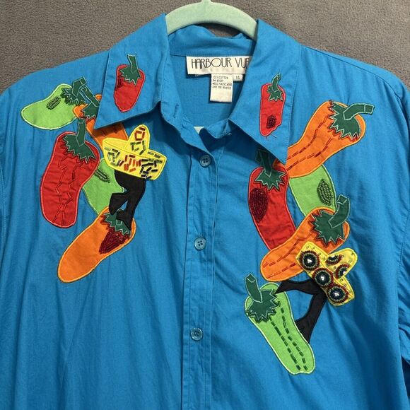 Harbour Vue Tops - Vintage Harbour Vue Beaded‎ Pepper Button Up Shirt Womens Size 14 Western Fiesta